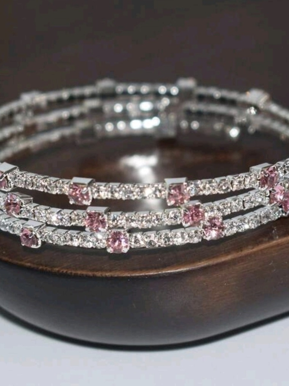 Silver Bracelet with Pink Crystal Accents